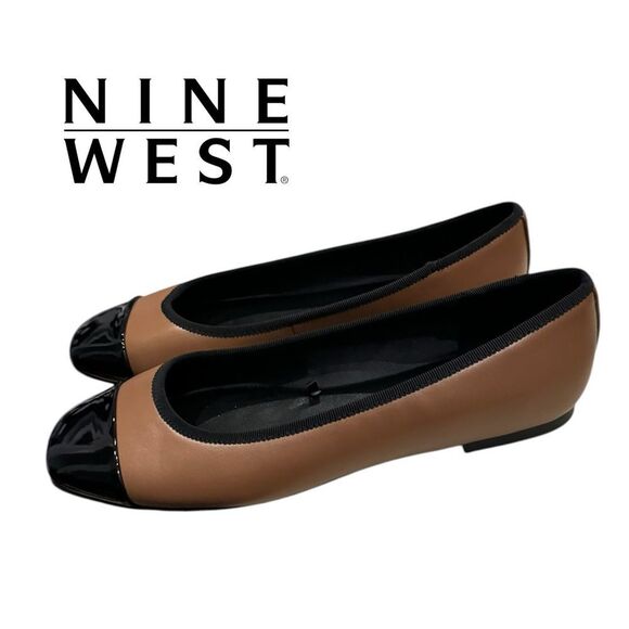 New Nine West Teland Women's Captoe Tan Black Ballet Flats 7 - Picture 1 of 7